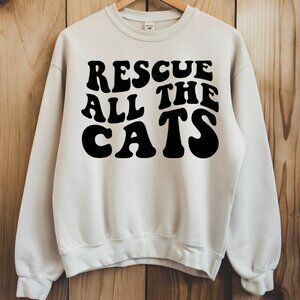 Rescue all the cats NEW tan crewneck sweatshirt